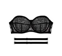 Non-Wired Strapless Lace Bra, Comfortable Bralette with Removable Straps, Perfect for Everyday Wear, White, 75CD(Black (Black 1),34A-B)
