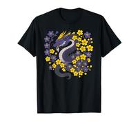 Nonbinary Japanese Dragon Enby Pride Flag Colors Floral T-Shirt