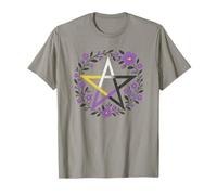 Nonbinary Pentagram Wiccan Pagan Enby NB Pride Flag Boho T-Shirt