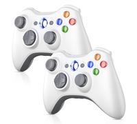 Nonbliep Lot de 2 manettes Xbox 360, compatibles avec Xbox 360 et Slim/PC Windows 10/8/7, avec joystick amélioré/double vibration/prise casque 2,5 mm pour manette Xbox sans fil, blanc