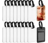 NONDK 16 Pièces Étiquettes de Bagage par Sublimation Étiquette de Nom en Cuir PU Étiquettes de Valise Vierges Étiquettes de Sac de Transfert de Chaleur Porte-Carte D'Identité Voyage