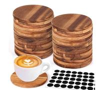 NONDK 26 Pièces de sous-Verres en Bois D' Non de 4 Pouces Ronds avec des Points en Silicone Antidérapants.