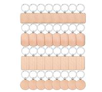 NONDK 32 Pièces en Vrac Porte-Clés en Bois Inachevé Porte-Clés Porte-Clés Bricolage Artisanat