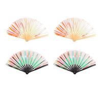 NONDK 4Pcs Éventail en Bambou Pliant Holographique pour Festival de Musique Burlesque Femmes Arc-en-Ciel Fierté
