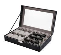 NONDK Boîte de Rangement pour Lunettes et Montres en Cuir PU avec 6 Emplacements pour Lunettes et 3 Emplacements pour Montres, Anti-Poussière