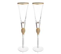NONDK Ensemble de 2 Verres à Vin en Cristal Plaqué Or, Élégants, avec Motif en Diamant, Flûtes à Champagne à Long Pied, Verres à Cocktail, Cadeau 2 Pièces.