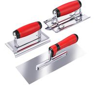 NONDK Ensemble de 3 Outils en Acier Inoxydable pour Béton Comprenant une Truelle de Finition Manuelle, un Outil à Bordurer et un Kit de Ciment pour Stuc