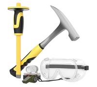 NONDK Kit D'Équipement de Marteau de Géologie (5 PCS/ENSEMBLE), Marteau de de 32 Oz avec Ciseau et Lunettes de Sécurité Sifflet.