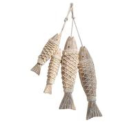 NONDK Lot de 4 Sculptures de Poisson en Bois, Décoration Murale à Suspendre sur Le Thème de la Plage avec Filet de Pêche