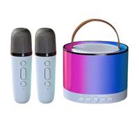 NONDK Mini Machine à Karaoké Bleue avec 2 Microphones sans, Haut-Parleur Bluetooth Portable