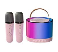 NONDK Mini Machine à Karaoké Rose avec 2 Microphones sans, Haut-Parleur Bluetooth Portable