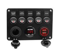 NONDK Panneau de Commutation de Bateau Panneau de Commutation de Voiture Panneau de Commutation Multifonctions Double Port USB Commutateur Combiné de Sortie Panneau de Commutation Marine LED Rocker Ve