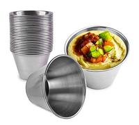 NONDK Paquet de 24 Tasses à Sauce en Acier Inoxydable - Ramequins à Condiments Ronds Individuels, Ensemble de Cuisine de Sauce à Trempette SûRe/Portion de Qualité Commerciale
