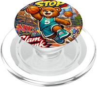 None Stop New York City Teddy Bear Playing Street Basketball PopSockets PopGrip pour MagSafe