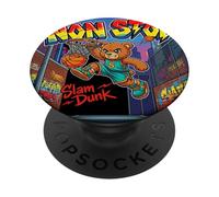 None Stop Teddy Bear Playing Basketball Illustration Graphic PopSockets PopGrip Adhésif