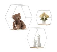 NoneDanGee Lot de 3 étagères murales hexagonales en métal - 3 tailles - Décoration pour chambre à coucher, salon, bureau (blanc)