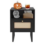 NoneDanGee Table de chevet en rotin - Commode avec tiroirs - Buffet salon - Table de chevet bohème pour salon, chambre à coucher - Noir