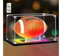 NONEMEY Vitrine de Football avec lumière,Boîte de Football en acrylique protégée contre les UV avec base en bois,Vitrine pour de Autographié Sport Ballon,Cadeaux de Football, 32x19x19 cm
