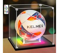 Nonemey Vitrine de Football avec lumière,Boîte de Football en Acrylique protégée Contre Les UV avec Base en Bois,Vitrine pour de Autographié Sport Ballon,Cadeaux de Soccer, 25x25x25 cm