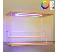 Nonemey Vitrine pour Collection en Acrylique Transparente avec Éclairage LED RVB Télécommandé - Présentoir Anti-Poussière 2/3/4/5/6 Niveaux pour Figurines et Lego (Bois, 3Tier-31.5x18x23cm)