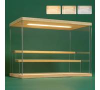 NONEMEY Vitrine pour Collection en Acrylique Transparente avec Éclairage LED Tricolore - Présentoir Anti-Poussière 2/3/4/5/6 Niveaux pour Figurines et Lego (Bois, 3Tier-31.5x18x23cm)