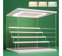 NONEMEY Vitrine pour Collection en Acrylique Transparente avec Éclairage LED Tricolore - Présentoir Anti-Poussière 2/3/4/5/6 Niveaux pour Figurines et Lego (Blanc, 5Tier-31.5x31x30cm)