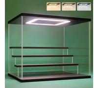NONEMEY Vitrine pour Collection en Acrylique Transparente avec Éclairage LED Tricolore - Présentoir Anti-Poussière 2/3/4/5/6 Niveaux pour Figurines et Lego (Noir, 4Tier-31.5x24.5x26.5cm)