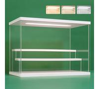 Nonemey Vitrine pour Collection en Acrylique Transparente avec Éclairage LED Tricolore - Présentoir Anti-Poussière 2/3/4/5/6 Niveaux pour Figurines et Lego (Blanc, 3 Niveaux-31.5x18x23 cm)