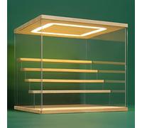 NONEMEY Vitrine pour Collection en Acrylique Transparente avec Éclairage LED Tricolore - Présentoir Anti-Poussière 2/3/4/5/6 Niveaux pour Figurines et Lego (Bois, 5Tier-31.5x31x30cm)