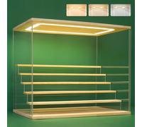 NONEMEY Vitrine pour Collection en Acrylique Transparente avec Éclairage LED Tricolore - Présentoir Anti-Poussière 2/3/4/5/6 Niveaux pour Figurines et Lego (Bois, 6Tier-49x30x40cm)