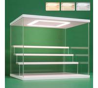 Nonemey Vitrine pour Collection en Acrylique Transparente avec Éclairage LED Tricolore - Présentoir Anti-Poussière 2/3/4/5/6 Niveaux pour Figurines et Lego (Blanc, 4Tier-31.5x24.5x26.5cm)