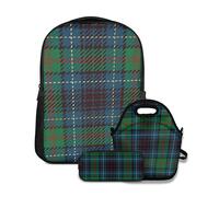Nongmei Ensemble Sac à Dos d'école, Motif Tartan Rouge, Bleu, Noir et Vert, avec Sac à déjeuner et Trousse à Crayons pour Filles, garçons, Adolescents, Joli Cartable imperméable