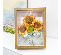 NONGYU Cadre photo en bois de tournesol tricoté - Accessoire cadeau pour intérieur ou extérieur - Fournitures de jardin - Bouquet de tournesol