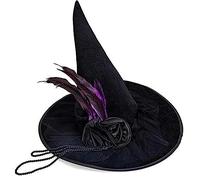 NONGYU Chapeau de sorcière d'Halloween en velours délicat pour bal masqué, chaîne exquise pour adultes, accessoire de cosplay, chapeau de bal masqué