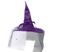 NONGYU Chapeau de sorcière d'Halloween pour femme à large bordure pointue pour bal masqué attaché avec des araignées et un accessoire froissé Chapeau pointu à large bordure