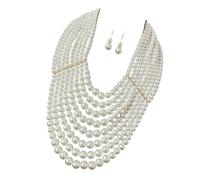 NONGYU Ensemble collier et boucles d'oreilles réglables en fausses perles pour le travail ou les rendez-vous galants, taille unique, Comme décrit, Comme décrit.