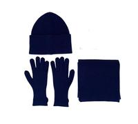 NONGYU Ensemble de bonnets, cache-cou et gants en fibre acrylique tricotés pour l'hiver pour protéger contre le froid, couvre-cou doux, chaud, bonnet, écharpe, gants pour femme et fille, bleu marine
