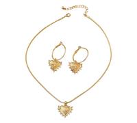 NONGYU Ensemble élégant collier et boucles d'oreilles en forme de cœur avec strass pour femme avec texture en alliage, parfait pour un usage quotidien, une fête, bijoux tendance