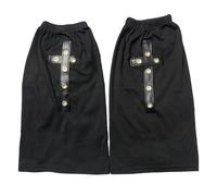 NONGYU Jambières esthétiques punk noires avec œillets croix, appliques, couvre-pieds évasés, chaussettes de veau pour femme