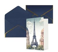 NONHAI Cartes de vœux avec enveloppes « Thinking of You » - Carte vierge - Motif monuments de Paris - Cartes de vœux pour anniversaire, fête prénatale, félicitations, mariage, remerciements, toutes