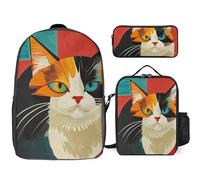 NONHAI Ensemble sac à dos de voyage art moderne du milieu du siècle chat sac à dos pour ordinateur portable, sac à déjeuner, trousse à crayons, sac à livres pour femme, style, taille unique, Style :,