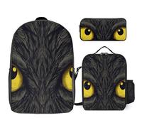 NONHAI Ensemble sac à dos de voyage avec deux yeux jaunes pour ordinateur portable, sac à déjeuner, trousse à crayons, sac à livres pour femme, style, taille unique, Style :, Taille unique