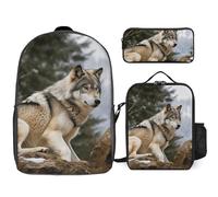 NONHAI Ensemble sac à dos de voyage avec motif loup sauvage de montagne enneigée pour ordinateur portable, sac à déjeuner, trousse à crayons, sac à livres pour femme, style, taille unique, Style :,