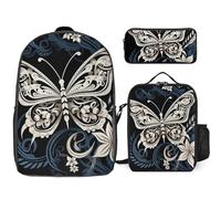 NONHAI Ensemble sac à dos de voyage avec papillons blancs et tribaux pour ordinateur portable, sac à déjeuner, trousse à crayons, sac à livres pour femme, style, taille unique, Style :, Taille unique