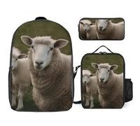 NONHAI Ensemble sac à dos pour femme et homme - Motif mouton - Sac à dos pour ordinateur portable - Sac à déjeuner - Trousse à crayons - Sac à dos de voyage - Style - Taille unique, Style :, Taille