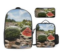 NONHAI Ensemble sac à dos pour femme et homme Motif pastèque sur le sol Sac à dos pour ordinateur portable Sac à déjeuner Trousse à crayons Sac à dos de voyage Style Taille unique Style Taille unique,