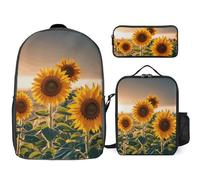 NONHAI Ensemble sac à dos pour femme et homme Motif tournesols dans les mauvaises herbes Sac à dos pour ordinateur portable Sac à déjeuner Trousse à crayons Sac à dos de voyage Style Taille unique