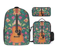 NONHAI Ensemble sac à dos pour homme et femme - Couleur acoustique et guitare - Sac à dos pour ordinateur portable - Sac à déjeuner - Trousse à crayons - Sac à dos de voyage - Style - Taille unique,