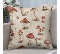NONHAI Lot de 2 housses de coussin carrées décoratives douces et confortables à motif champignons rouges - 45,7 x 45,7 cm