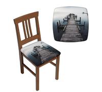 NONHAI Lot de 2 housses de siège extensibles en vieux bois pour salle à manger, housses de siège carrées avec attaches, housse de siège amovible et lavable pour cuisine et bureau
